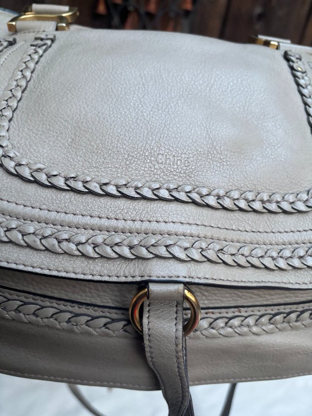Chloe Marcie Gray Beige Leather Handbag-Authentic - Picture 2 of 9